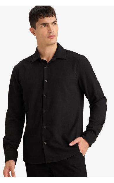 DeFacto Modern Fıt Polo Yaka Uzun Kollu Gömlek Siyah F9886AX26SPBK27