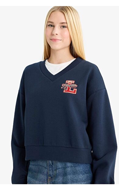 Coool Loose Fit V Yaka Kalın Kumaş Sweatshirt