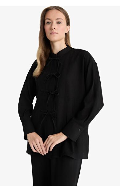 DeFacto Regular Fit Krinkıl Kumaş Uzun Kollu Tunik