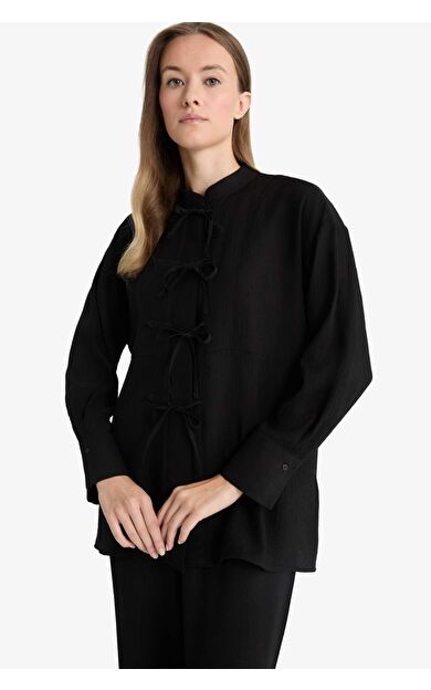 DeFacto Regular Fit Krinkıl Kumaş Uzun Kollu Tunik
