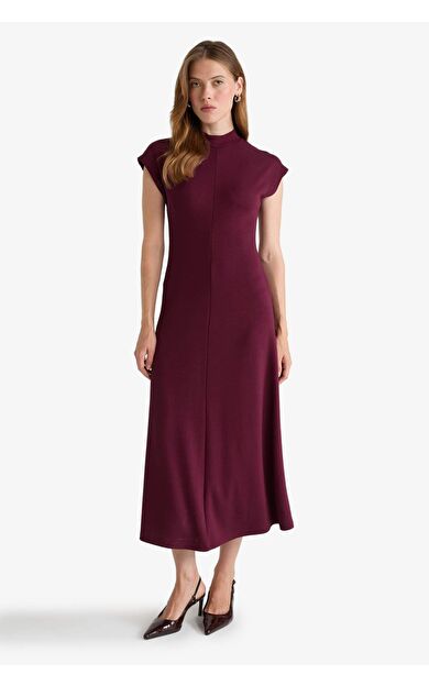 Yarım Balıkçı Yaka Ribana Kısa Kollu Elbise