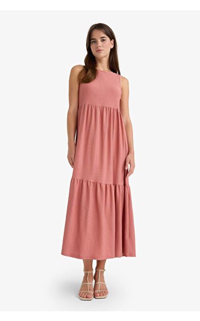 Bisiklet Yaka Bürümcük Kolsuz Midi Elbise