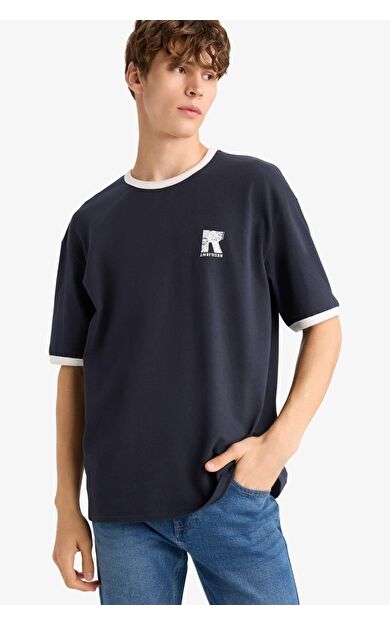 DeFacto Boxy Fit Bisiklet Yaka Baskılı Kısa Kollu Tişört G0001AX25HSNV64