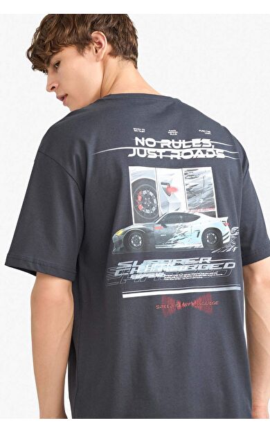 Boxy Fit Bisiklet Yaka Baskılı Kısa Kollu Tişört G0011AX25HSAR138