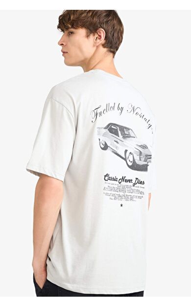 Boxy Fit Bisiklet Yaka Baskılı Kısa Kollu Tişört G0012AX25HSGR368