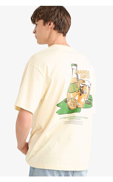 Boxy Fit Bisiklet Yaka Meyve Baskılı Kısa Kollu Tişört