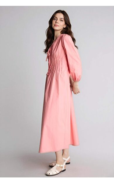 DeFacto V Yaka Poplin Uzun Kollu Elbise