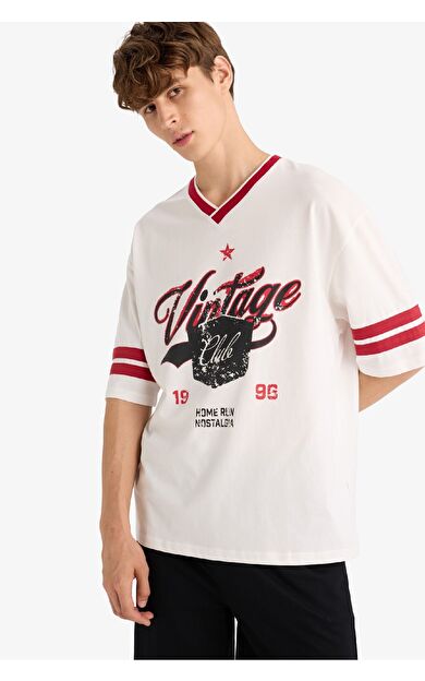 DeFacto Loose Fit Bisiklet Yaka Baskılı Kısa Kollu Tişört G0046AX25HSER105