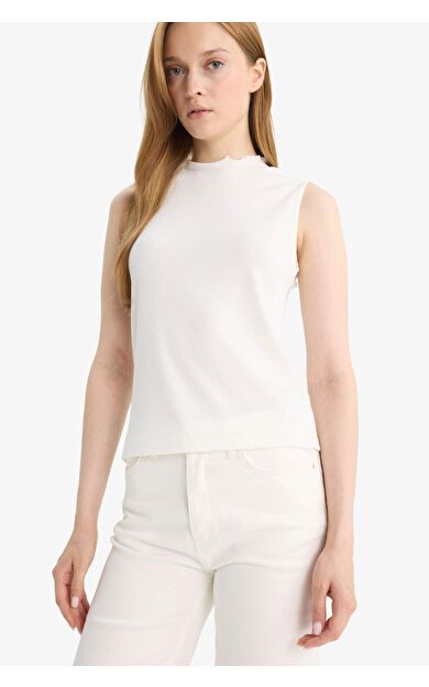 DeFacto Slim Fit Dar Kesim Yarım Balıkçı Yaka Fitilli Kaşkorse Kolsuz Tunik G0050AX25HSER105