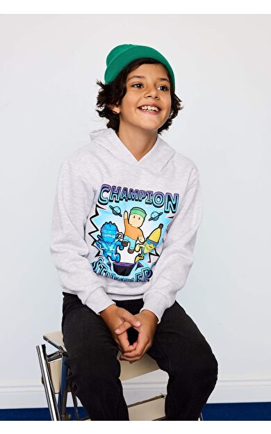 Erkek Çocuk Stumble Guys New Regular Fit Kapüşonlu İçi Yumuşak Tüylü Kalın Sweatshirt Kumaşı Sweatshirt