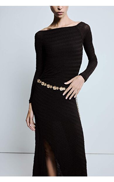 Kadın Gold Çiçek Temalı Metal Kemer