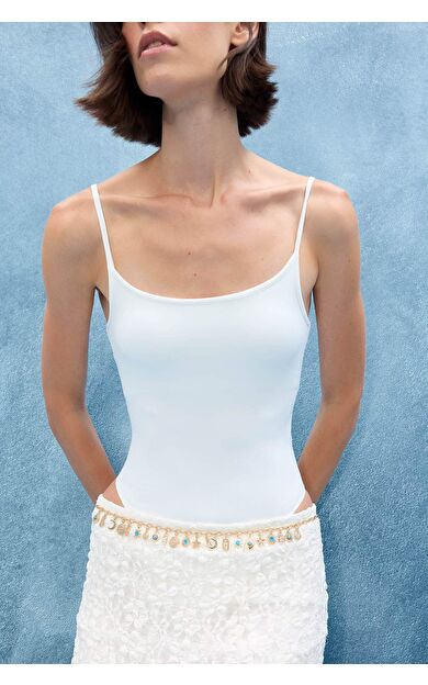 Kadın Mavi Taşlı Charmlı Bel Zinciri