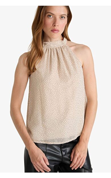 Regular Fit Halter Yaka Şifon Kolsuz Bluz