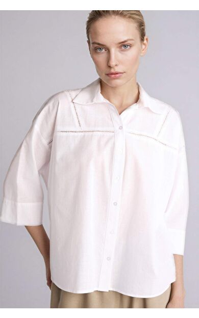 DeFacto Relax Fıt Gömlek Yaka Flamlı Pamuk Uzun Kollu Gömlek