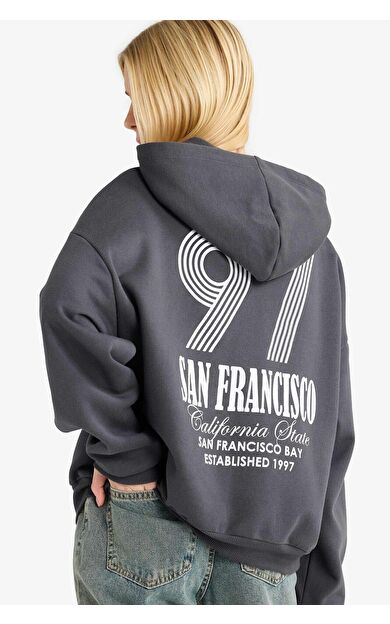 DeFacto Coool Overshirt Fit Kapüşonlu Baskılı Kalın Kumaş Sweatshirt G0180AX25WNAR104