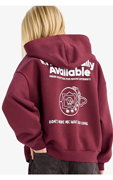 DeFacto Coool Overshirt Fit Kapüşonlu Baskılı Kalın Kumaş Sweatshirt G0181AX25WNBR98