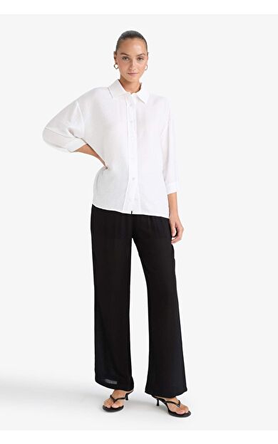 Relax Fit Beli Lastikli Uzun Twill Pantolon