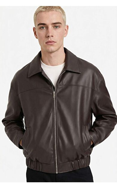 Oversıze Gömlek Yaka Fermuarlı Mont