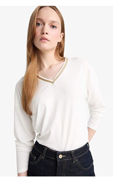 DeFacto Regular Fit V Yaka Uzun Kollu Tişört G0210AX25AUER105