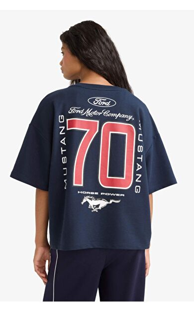 Ford Motor Company Oversize Geniş Kalıp Bisiklet Yaka Sırt Baskılı Kısa Kollu Tişört