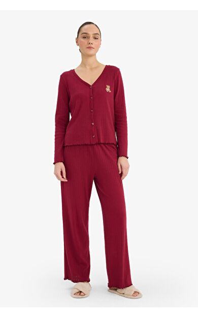 DeFacto Pijama Takımı Regular Fit Ayıcıklı Uzun Kollu Üst Uzun Alt
