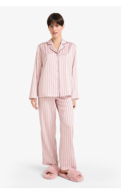 DeFacto Pijama Takımı Regular Fit Saten Çizgili Uzun Kollu Üst Uzun Alt-Fall in Love