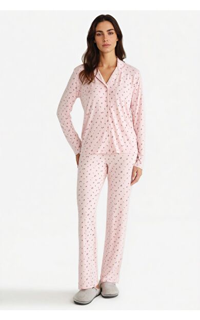 DeFacto Pijama Takımı Regular Fit Desenli Uzun Kollu Üst Uzun Alt-Fall in Love