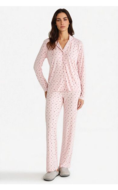 DeFacto Pijama Takımı Regular Fit Desenli Uzun Kollu Üst Uzun Alt-Fall in Love