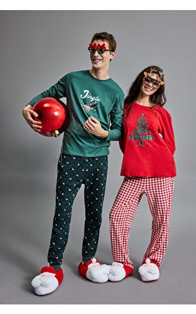 DeFacto Yılbaşı Temalı Regular Fit Uzun Kollu Üst Uzun Alt-Fall in Love
