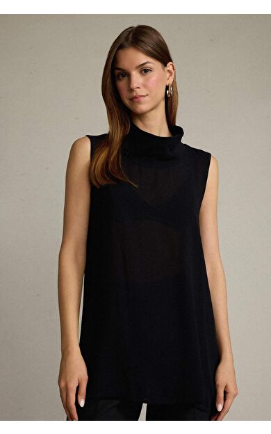 Relax Fit Balıkçı Yaka Twill Kolsuz Bluz