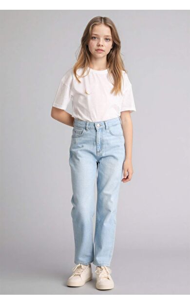 Mom Fıt Geniş Paça Jean Pantolon Kız Çocuk