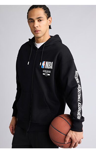 DeFacto NBA Wordmark Oversıze Geniş Kalıp Kapüşonlu Hırka