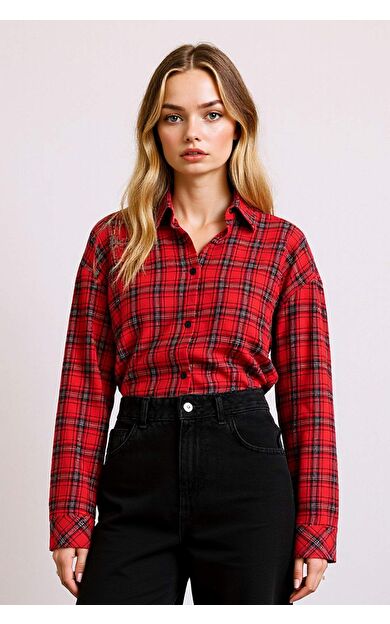 Coool Overshirt Fit Gömlek Yaka Flanel Uzun Kollu Gömlek