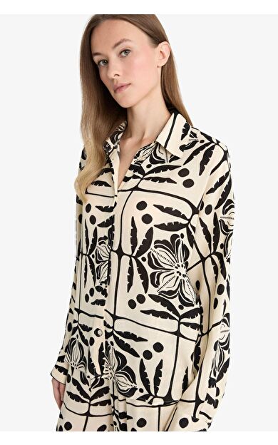 Regular Fit Desenli Krinkıl Viskon Uzun Kollu Gömlek