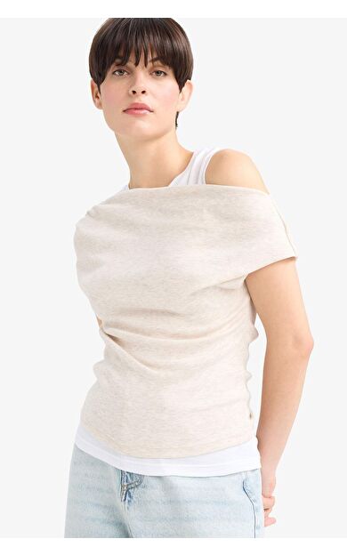 Slim Fit Dar Kesim Tek Omuzlu Ribana Kısa Kollu Tişört G0316AX25AUBG737