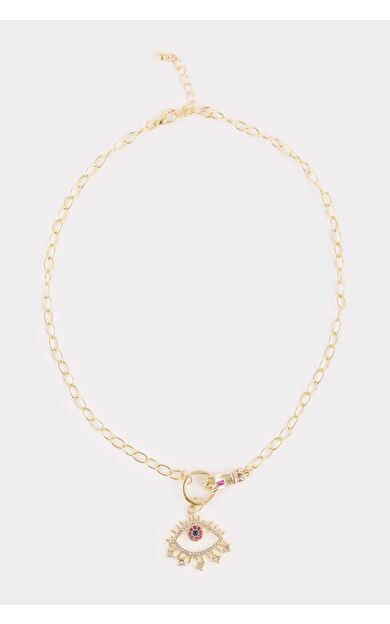 Kadın Çelik Pembe Göz Detaylı Kolye