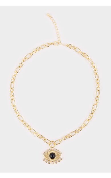 Kadın Çelik Siyah Göz Detaylı Kolye