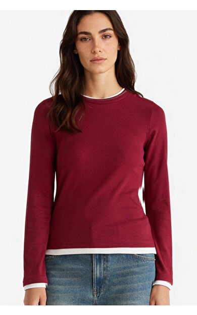 DeFacto Regular Fit Bisiklet Yaka Uzun Kollu Ribana Üst