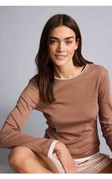 DeFacto Regular Fıt Bisiklet Yaka Uzun Kollu Ribana Üst