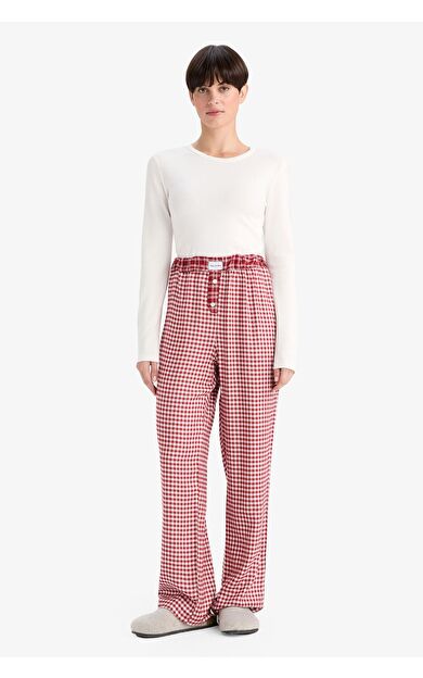 DeFacto Regular Fit Uzun Kareli Pijama Altı-Fall in Love G0367AX25AUBR196