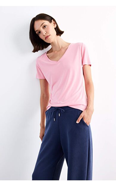 V Yaka Modal Kısa Kollu Tişört G0402AX25SMPN113