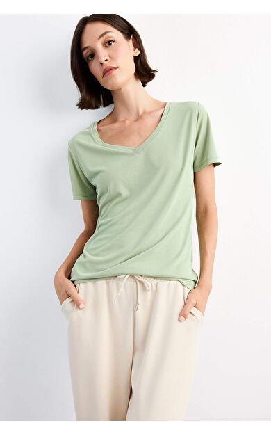 V Yaka Modal Kısa Kollu Tişört G0402AX25SMTR3