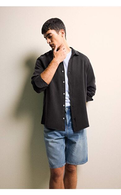 DeFacto Regular Fit Gömlek Yaka Twill Uzun Kollu Gömlek