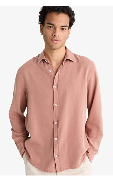 Regular Fit Gömlek Yaka Twill Uzun Kollu Gömlek G0406AX25AUBR496