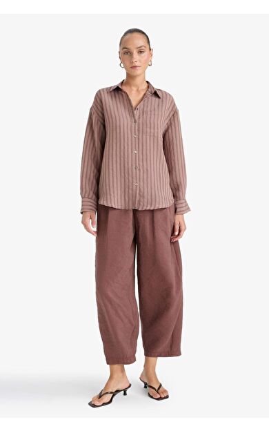 Relax Fit Beli Lastikli Düz Paça Bilek Boy Pantolon