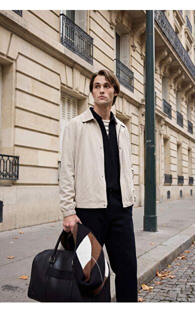 Slım Fıt Dar Kesim Polo Yaka Fermuarlı Mont