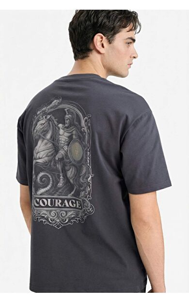 %100 Pamuk Boxy Fit Baskılı Tişört