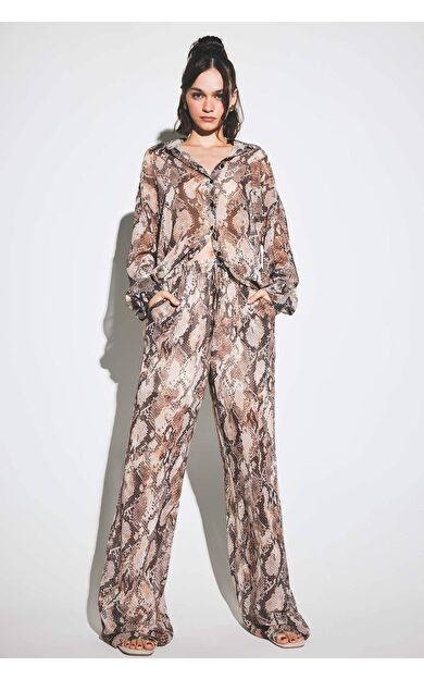 Relax Fit Normal Bel Düz Paça Şifon Pantolon