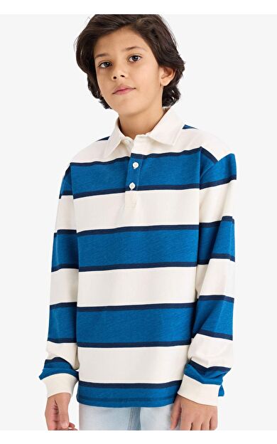 Erkek Çocuk Renk Bloklu Polo Yaka Uzun Kollu Tişört