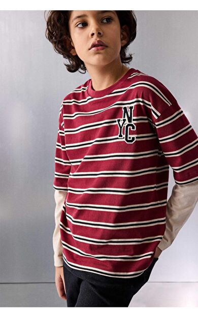 Çizgili Baskılı Tişört Erkek Çocuk